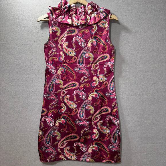 Tracy Negoshian Shiny Maximalist Paisley Dress Small Ruffle Boho Witchy Fairy - Picture 2 of 6